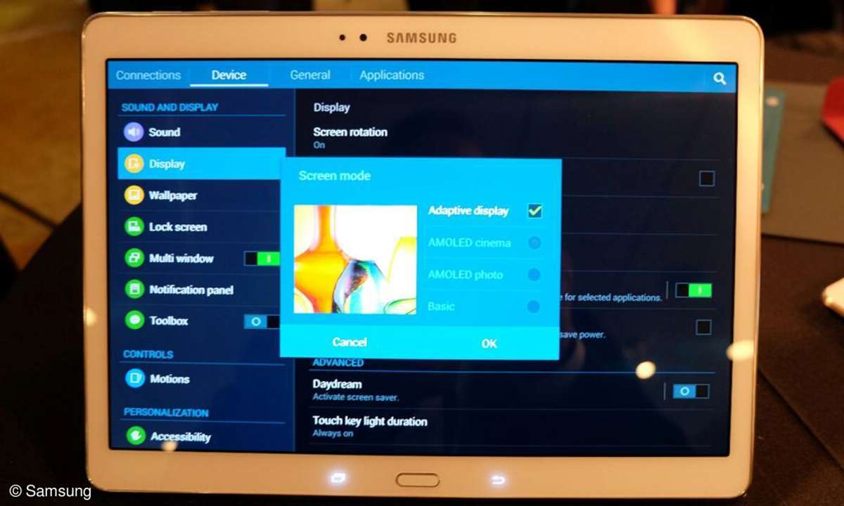 Samsung Galaxy Tab S Menü