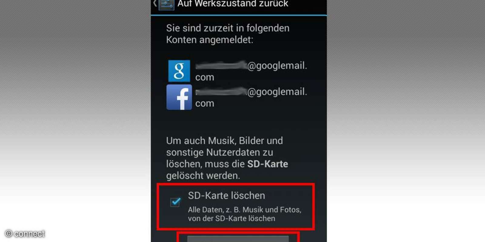 Galaxy zurücksetzen Einstellungen im System connect
