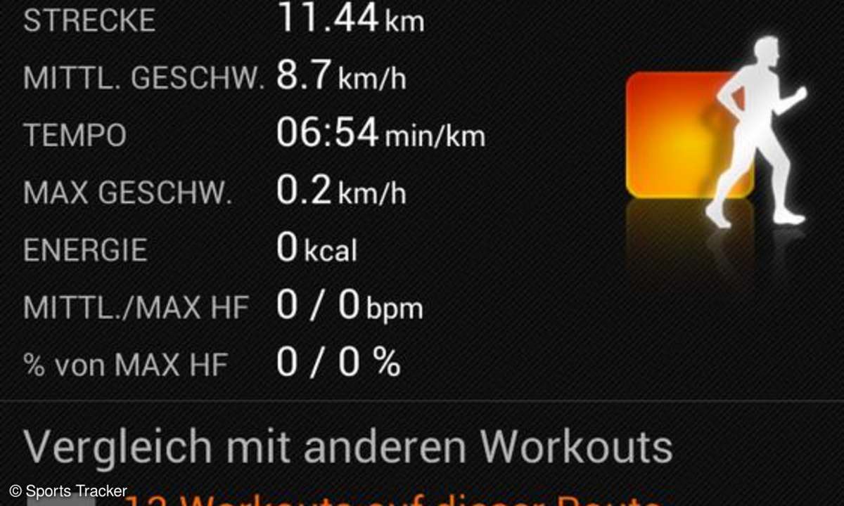 Übersichtlich: Sports Tracker visualisiert die wichtigsten Daten kurz und knackig, auf Wunsch auch als Grafik.