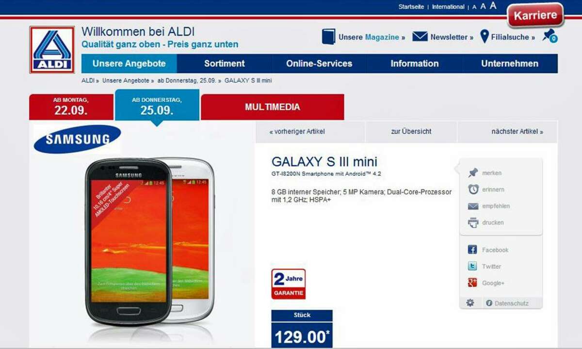 Samsung Galaxy S3 mini, Aldi