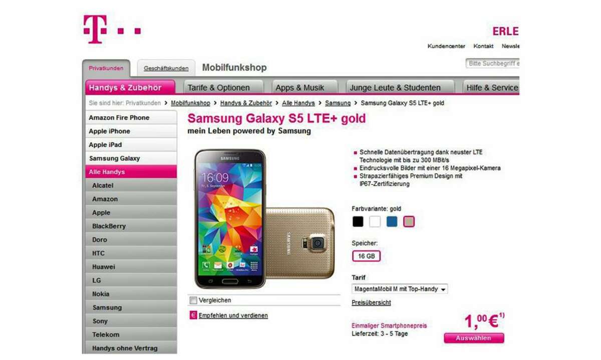 Samsung S5 LTE+, Telekom