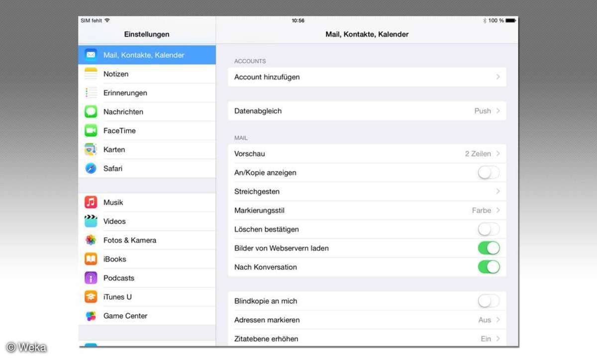 iPad Air 2 - Mail, Kontakte, Kalender