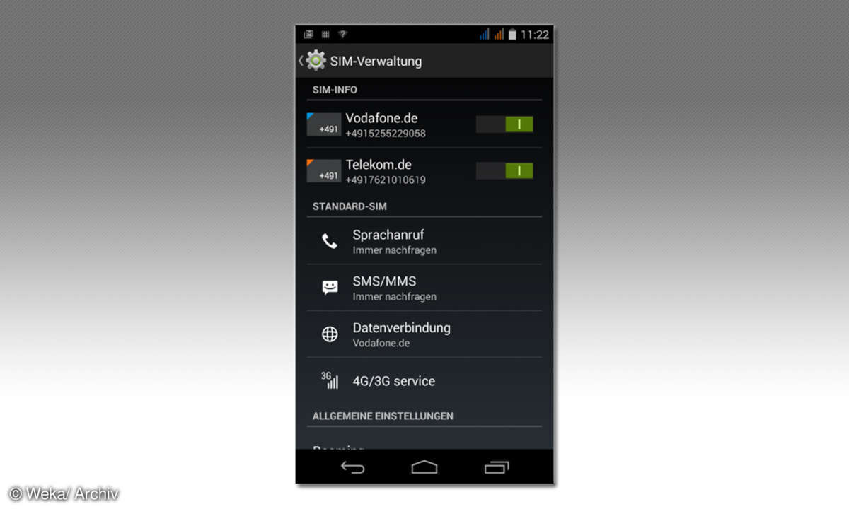 Screenshot: Verwaltung 2 SIMs