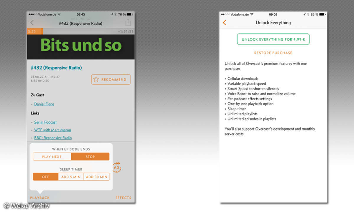 Screenshots: Overcast-App