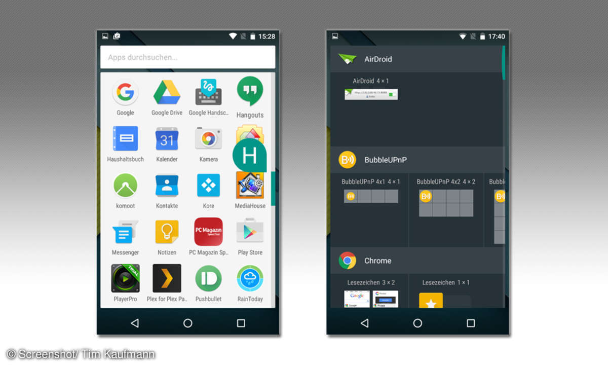 Übersichten für Apps und Widgets
