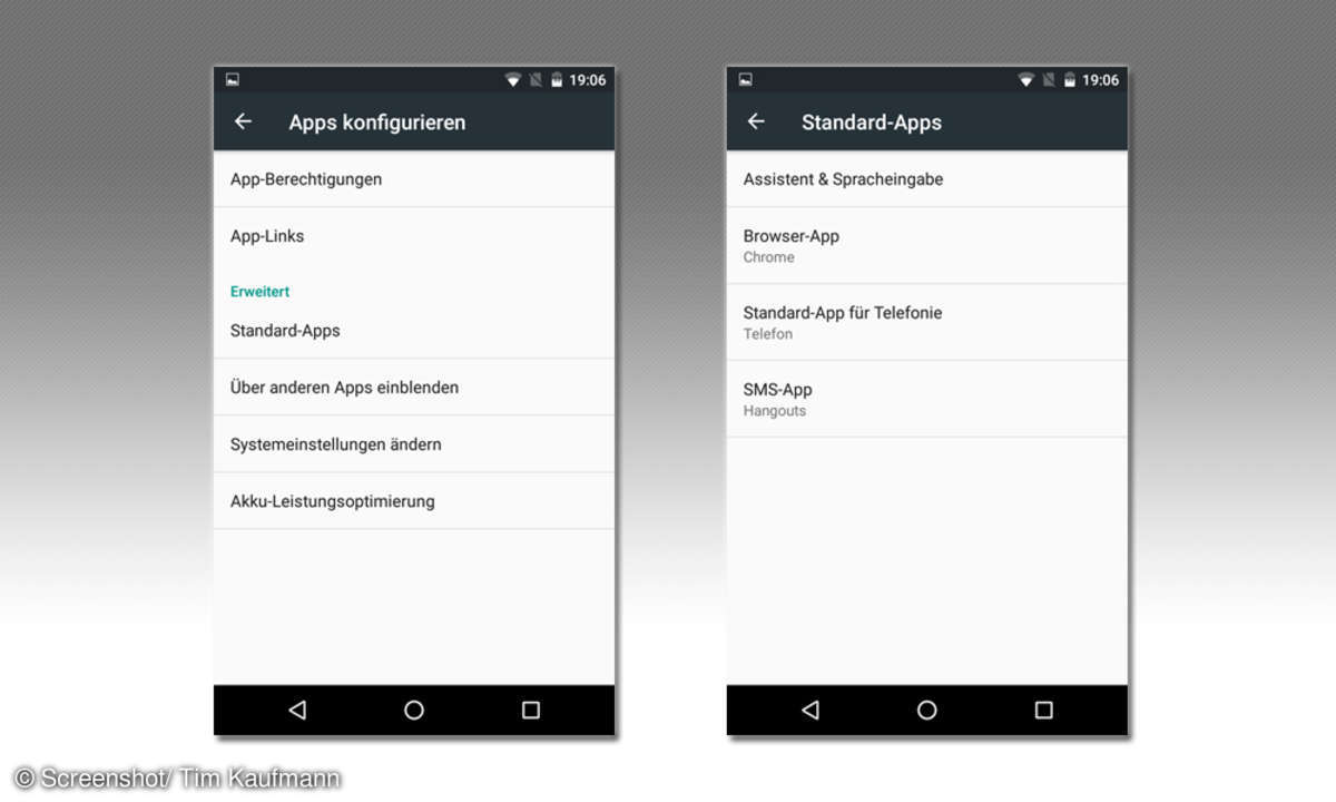 Einstellungen für Standard-Apps