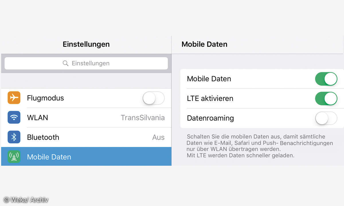 Screenshot: Mobile Daten