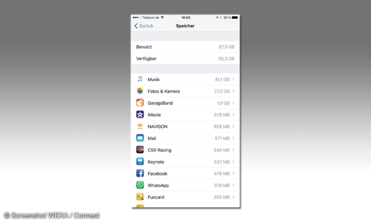 iOS Speicher verwalten