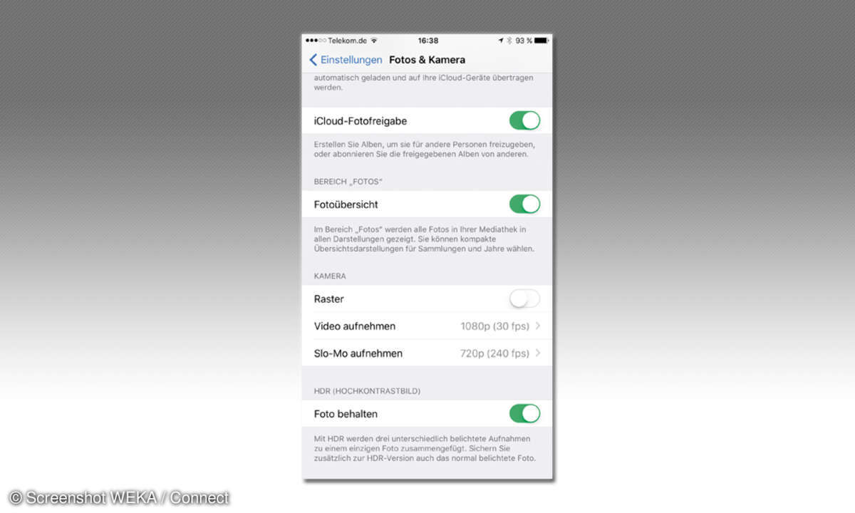 iOS Fotoeinstellungen