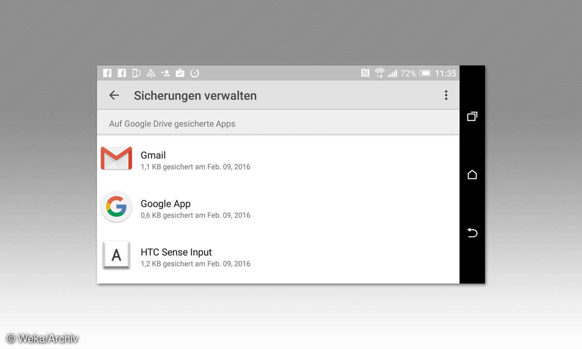 Screenshot: App-Backup aktivieren