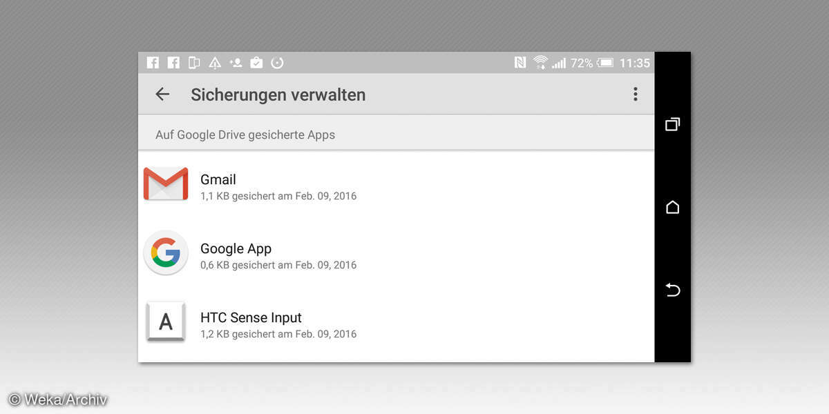 Screenshot: App-Backup aktivieren