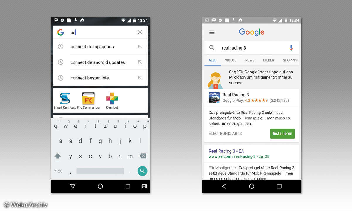 Screenshot: App direkt über die Google-Suchleiste finden