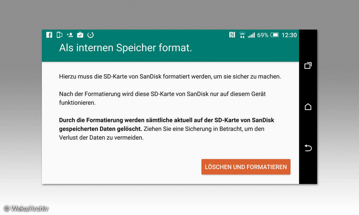 Screenshot: Micro-SD in den internen Speicher einbinden
