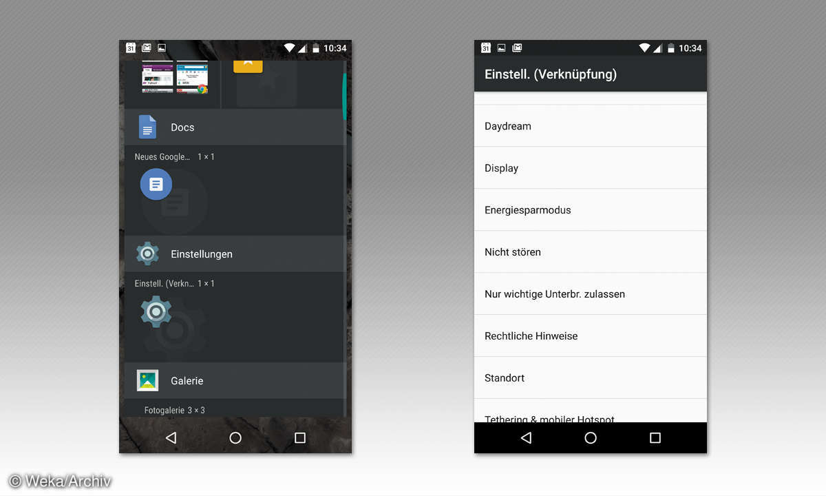 Screenshot: Direkt in die Einstellung springen