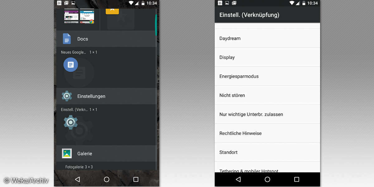 Screenshot: Direkt in die Einstellung springen