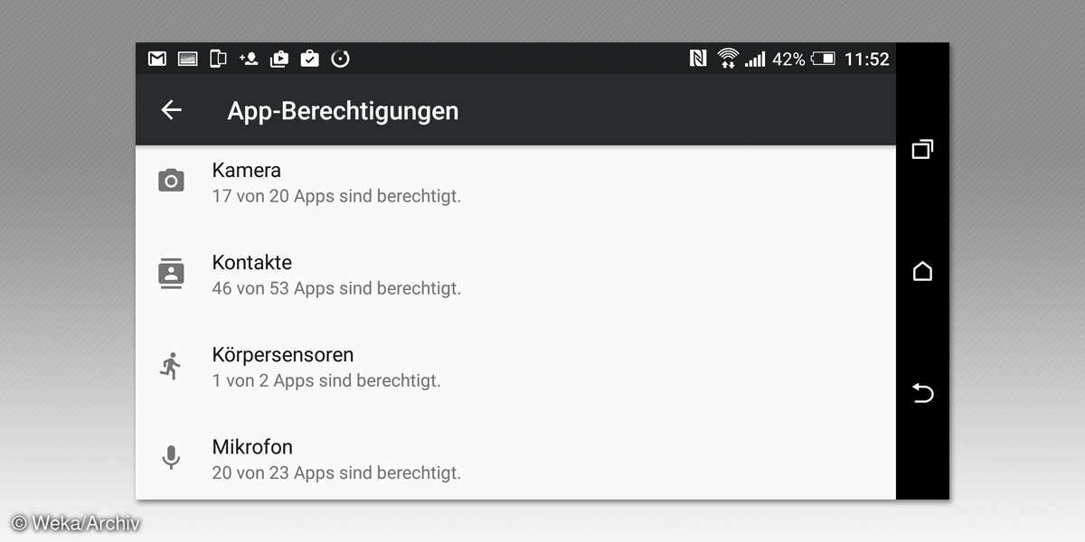 Screenshot: App-Berechtigungen prüfen