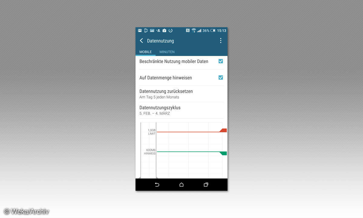Screenshot: Grenzwerte für die mobile Datennutzung