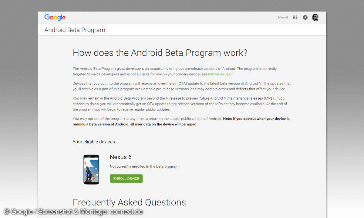 Android N Beta - Gerät anmelden