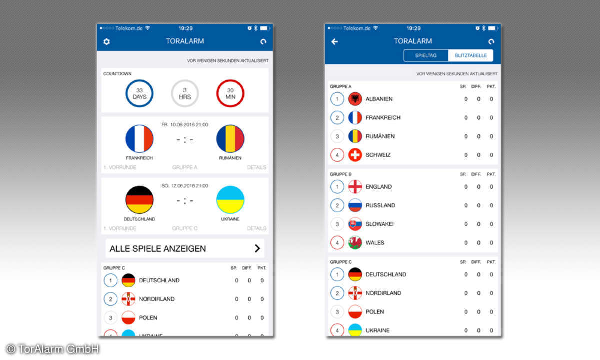 EM App 2016 Spielplan TorAlarm
