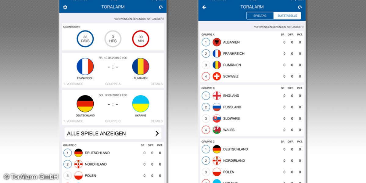 EM App 2016 Spielplan TorAlarm