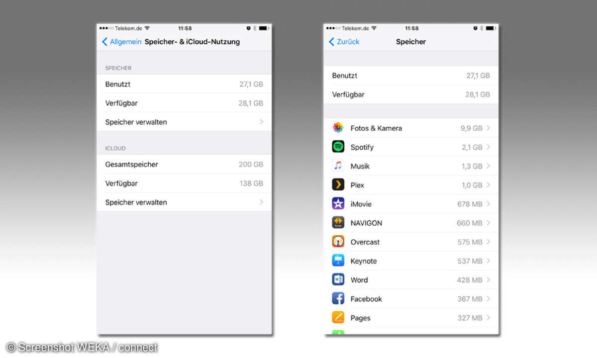 Speicher - und iCloud-Nutzung