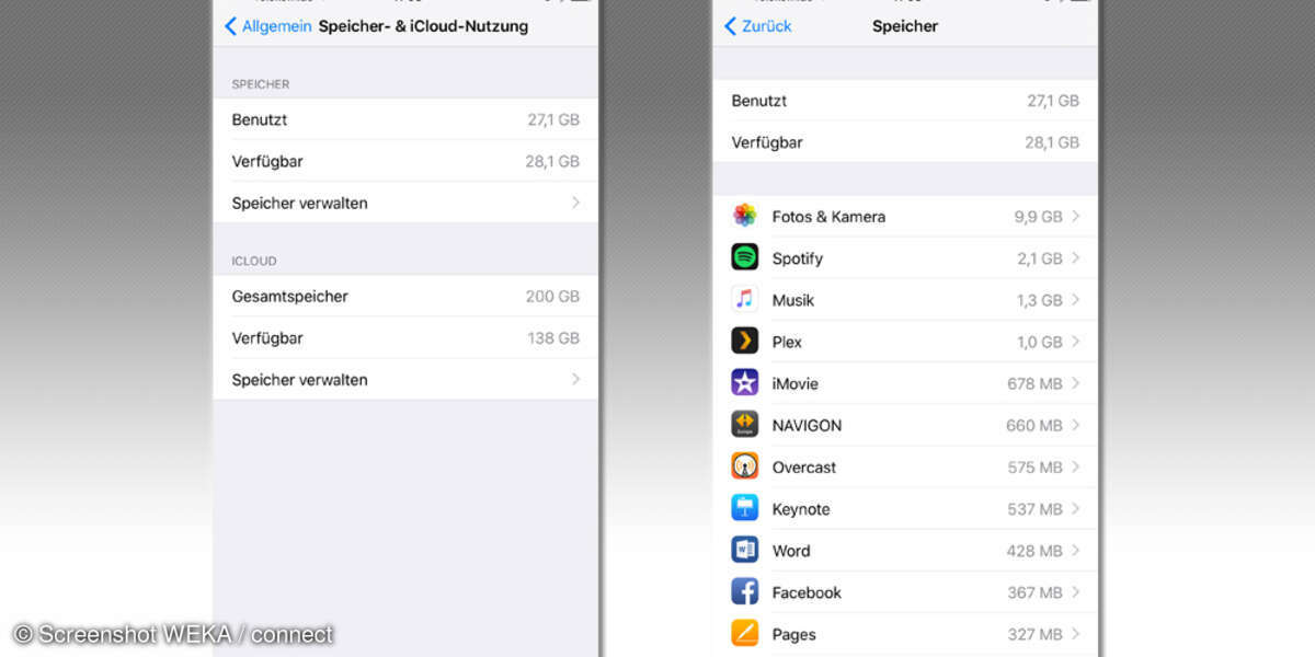 Speicher - und iCloud-Nutzung