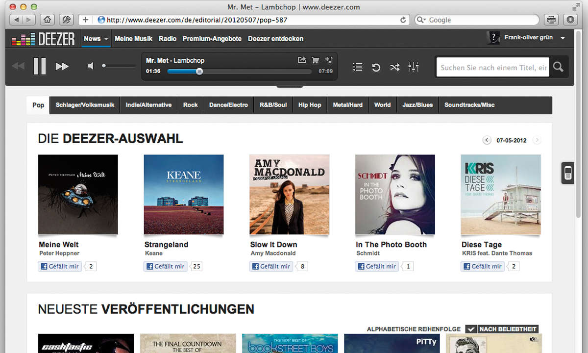 Streaming Service Deezer Screen
