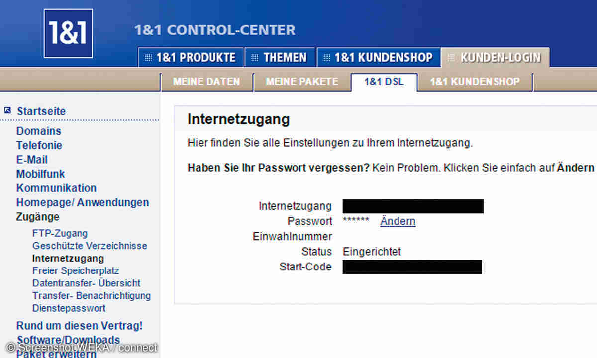 1&1 zugangsdaten
