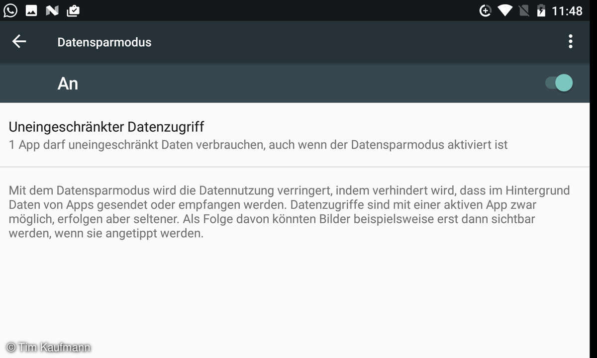 Screenshot: Datensparmodus