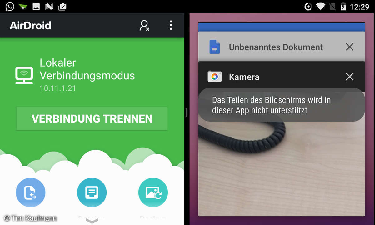 Splitscreen in horizontaler Ausrichtung
