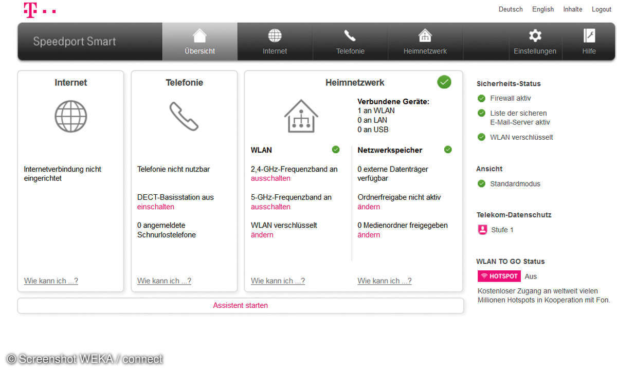Speedport Smart Konfigurationsoberfläche