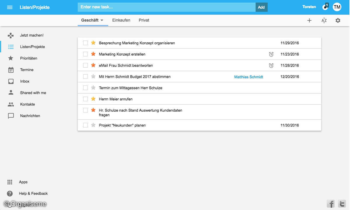 Organiseme Screenshot Webanwendung