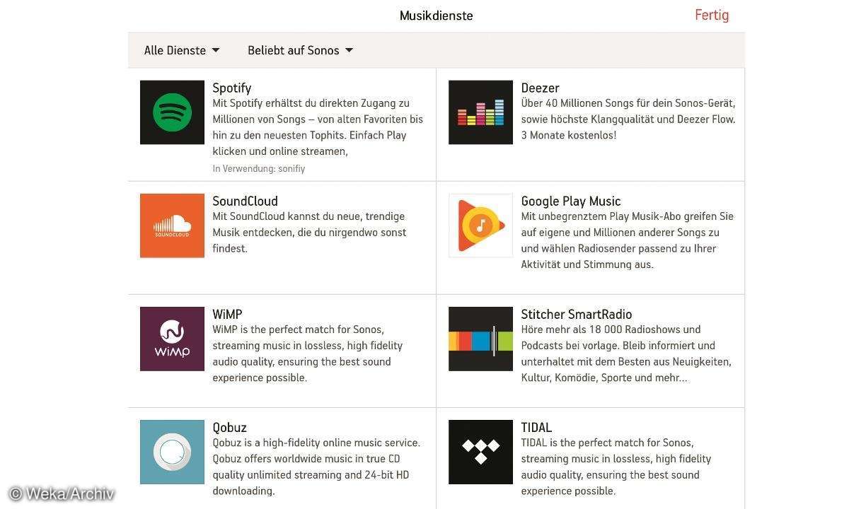 Sonos Streaming-Dienste 