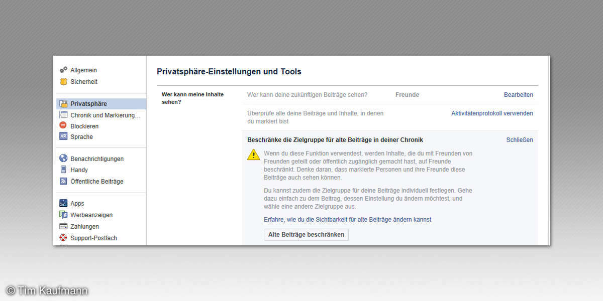 Zukünftige Facebook Beiträge schützen