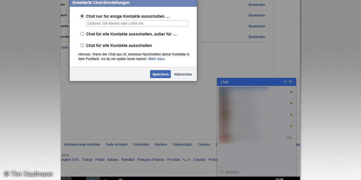Screenshot: Erweiterte Einstellungen