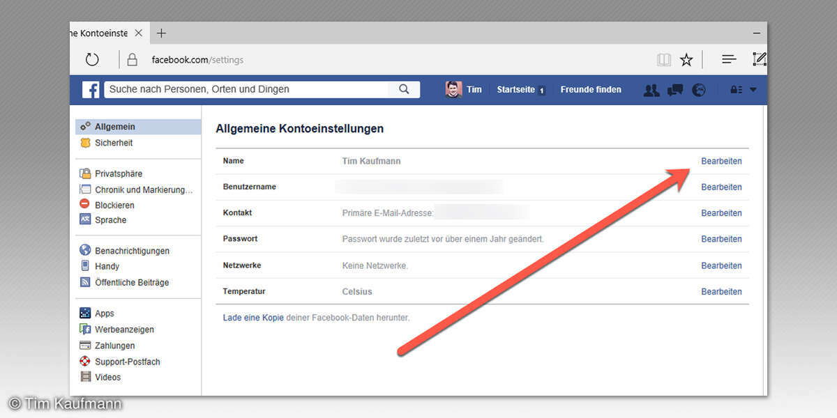 Facebook Name ändern