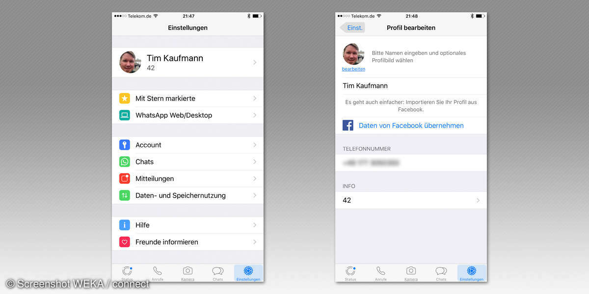 WhatsApp Profil bearbeiten