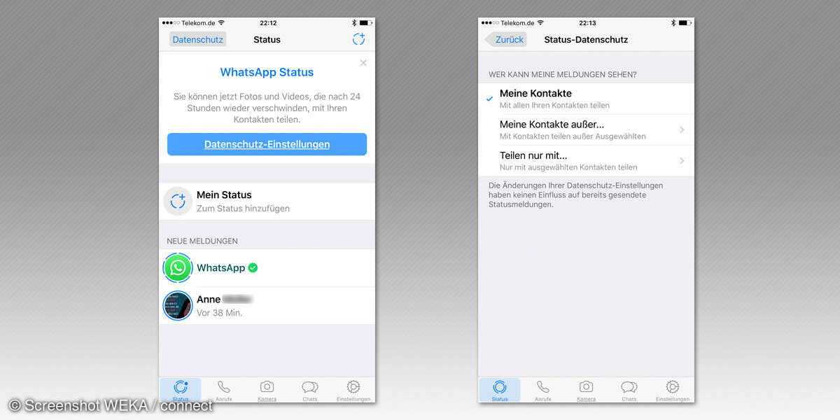 WhatsApp Status Datenschutz