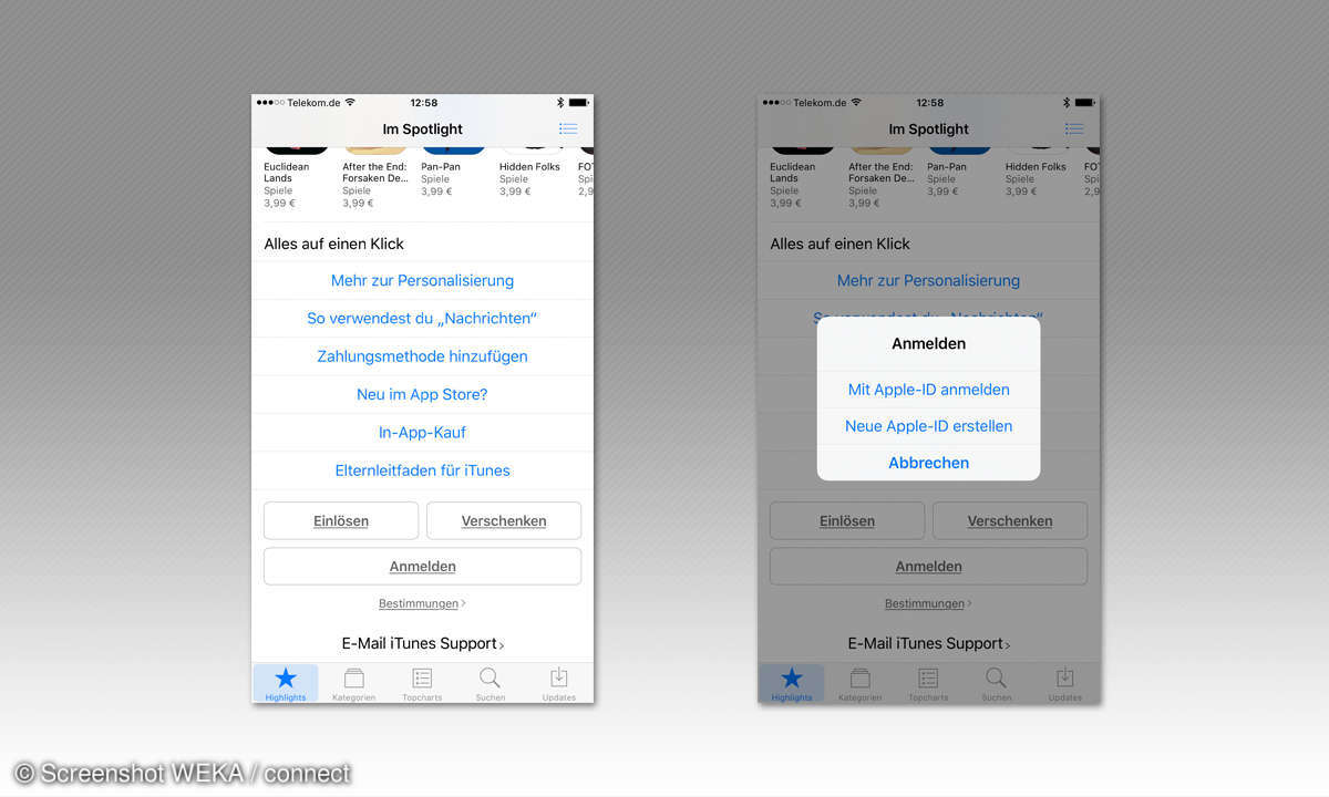 im AppStore-App mit Apple ID einloggen