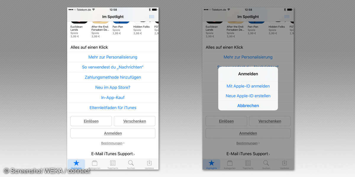 im AppStore-App mit Apple ID einloggen