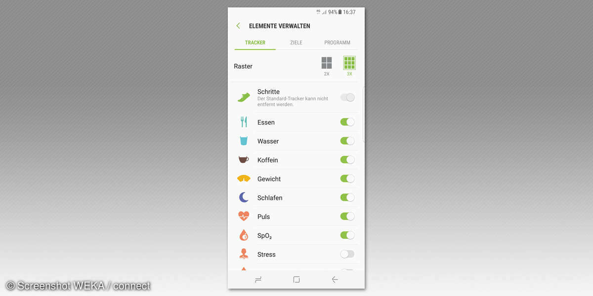 Samsung Health App Erfassen von Daten