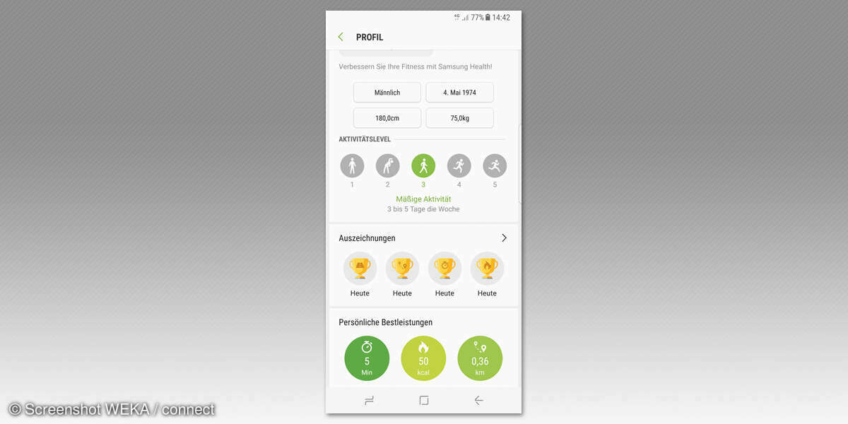 Samsung Health App Pokalsammlung