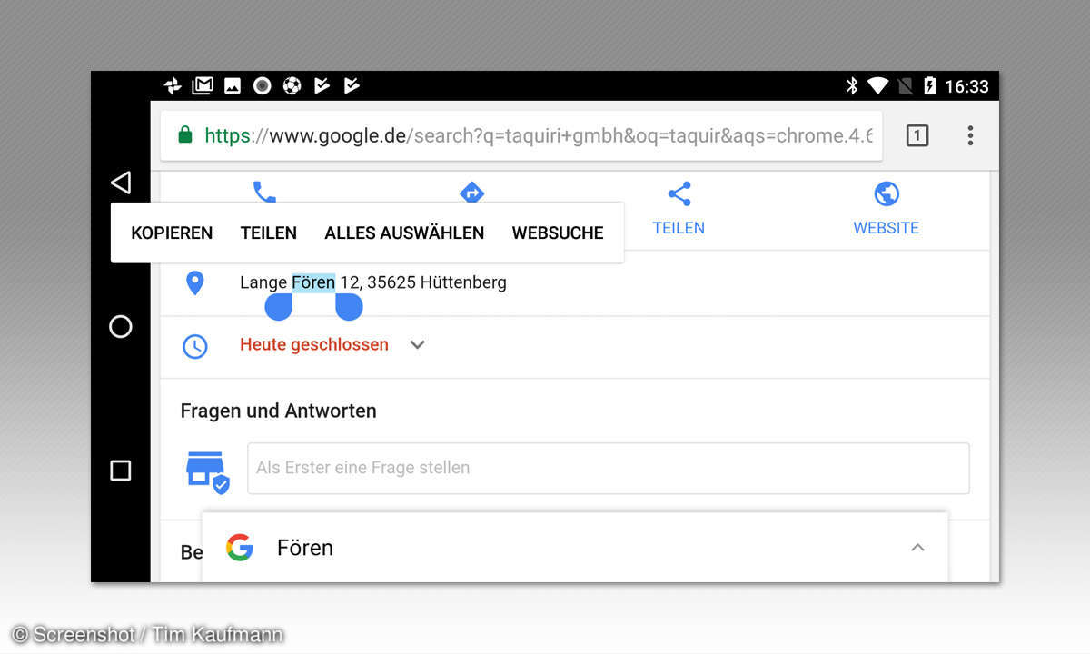 Android 8 Textauswahl
