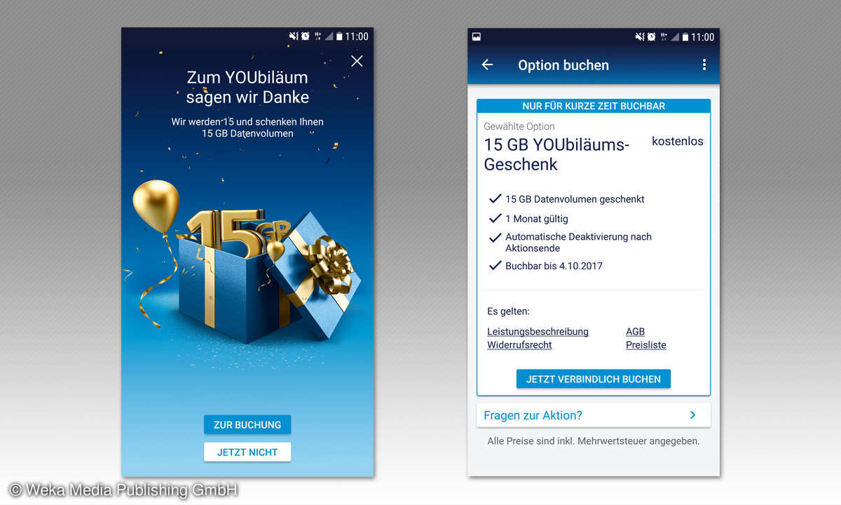 O2 YOUbiläumsaktion Mein O2 App Screens