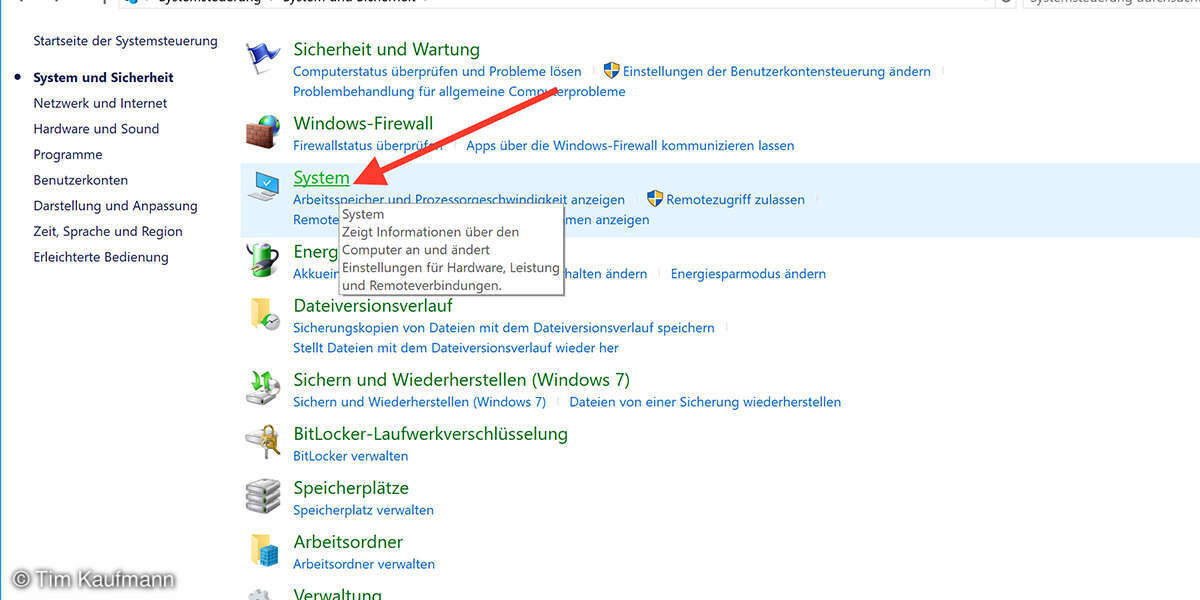 System- und Sicherheitseinstellungen