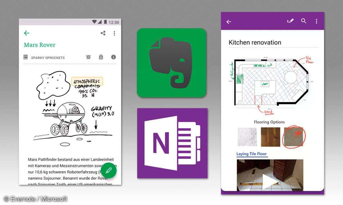 Evernote und One Note Screens
