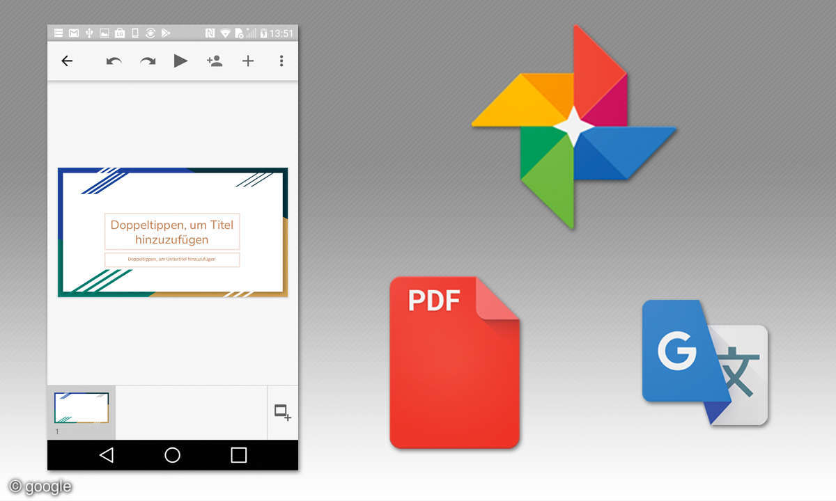 Google Präsentation, Foto, pdf Viewer & Übersetzer