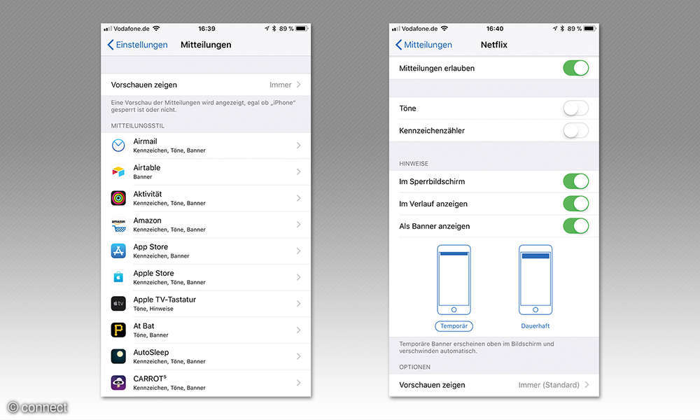 Benachrichtigungen auf iPhone und iPad anpassen connect