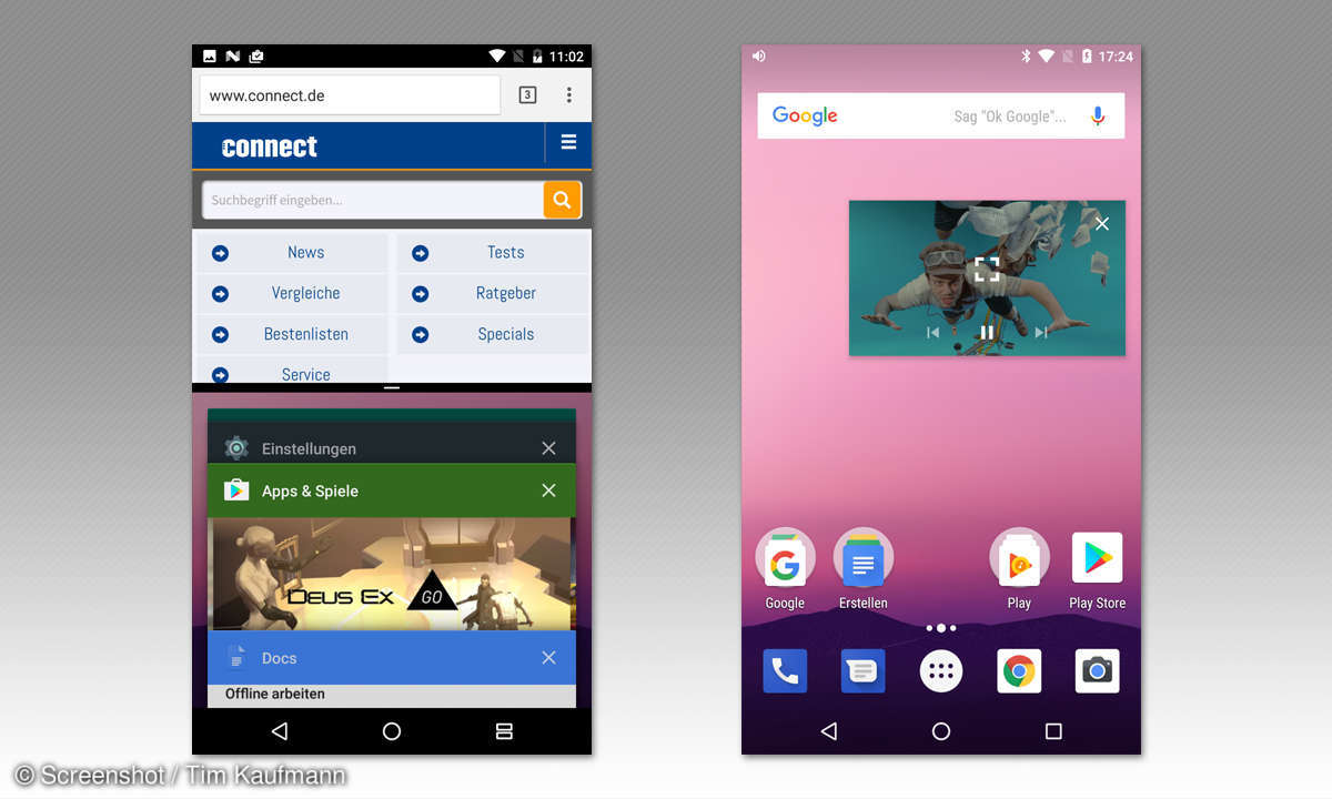 Multitasking in Android 7 und Android 8