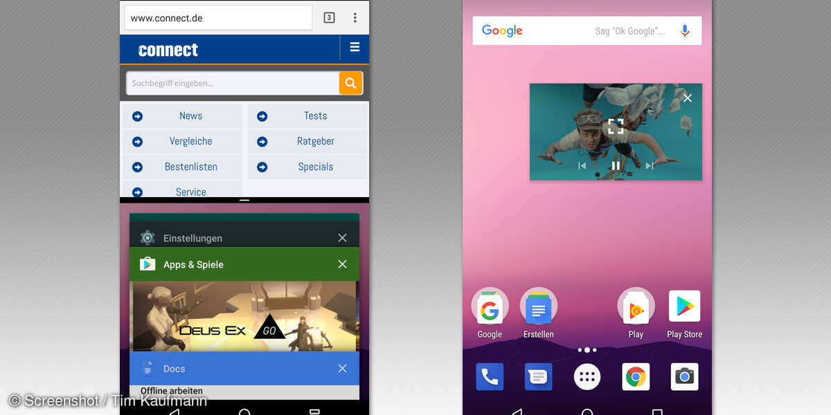 Multitasking in Android 7 und Android 8